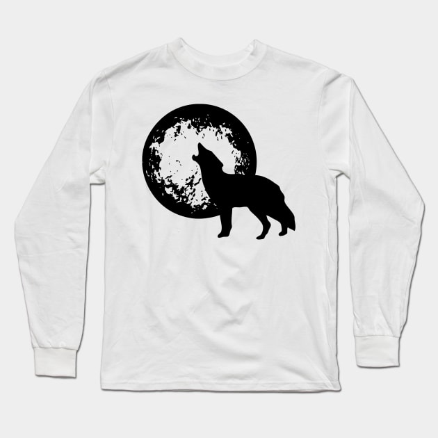 Wolf Howling at the moon Long Sleeve T-Shirt by psanchez